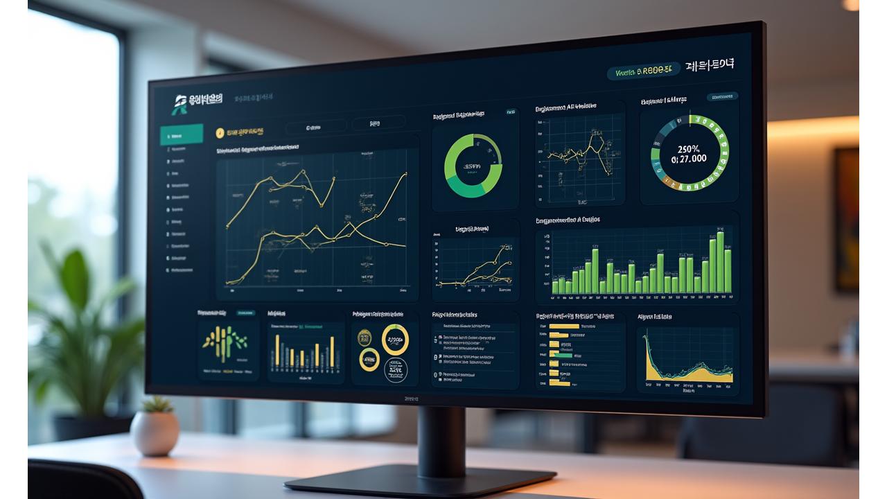 A sophisticated analytics dashboard showing charts and heatmaps of student engagement with digital learning content.