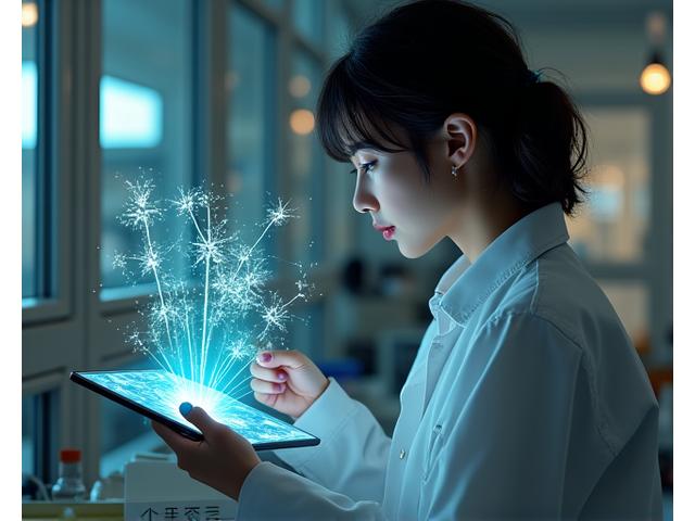 High school students immersed in a science lab, one using AR to visualize a chemical reaction on their device.