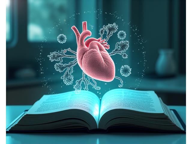 An AR view of DNA strands and cells over a biology textbook.