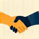 Illustration of two people shaking hands, representing account management and partnership.