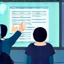 Illustration of a teacher presenting to students, symbolizing training and professional development.