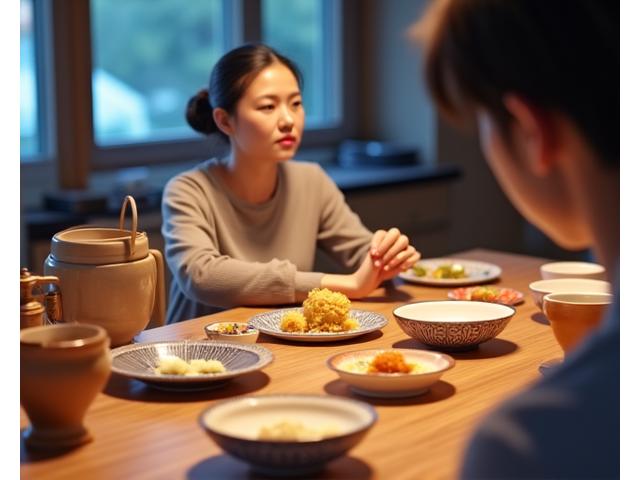 가상 현실에서 한국인의 식사 예절을 배우는 모습